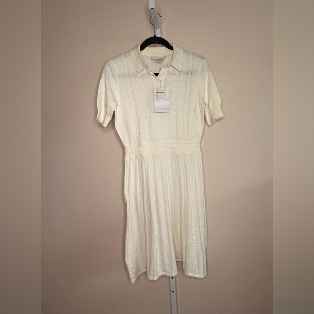 Gal Meets Glam Elliot Cable Knit Polo Sweater Dress